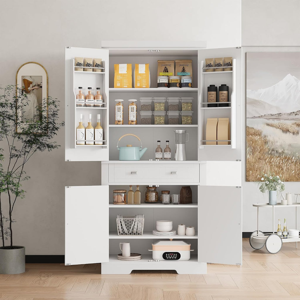 71.7 Inch Kitchen Pantry Cabinet,Freestanding High Cupboard Bathroom Storage Cabinet with 2 Drawer & Cabinets, 3 Adjustable Shelves, 6 Door Shelves,for Living Room, Kitchen White