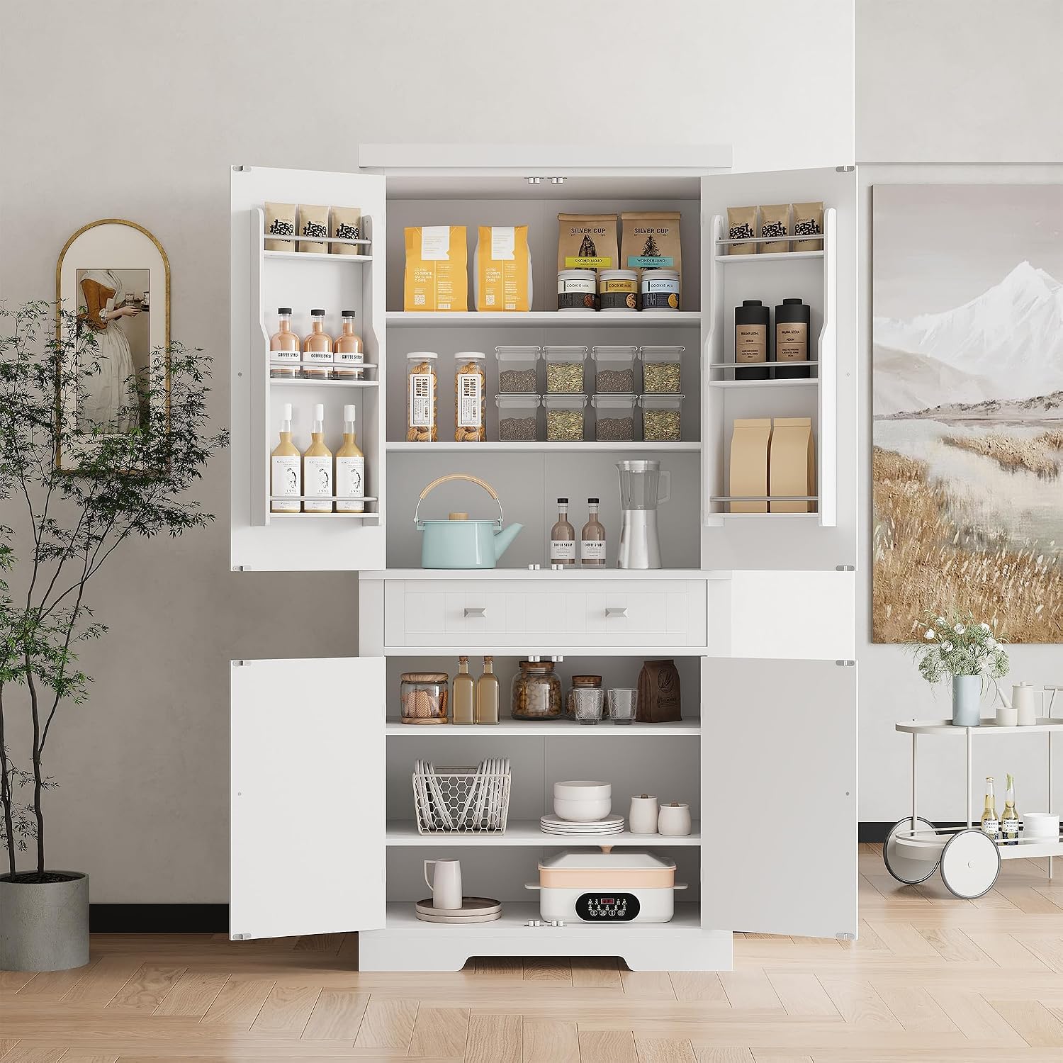 71.7 Inch Kitchen Pantry Cabinet,Freestanding High Cupboard Bathroom Storage Cabinet with 2 Drawer & Cabinets, 3 Adjustable Shelves, 6 Door Shelves,for Living Room, Kitchen White