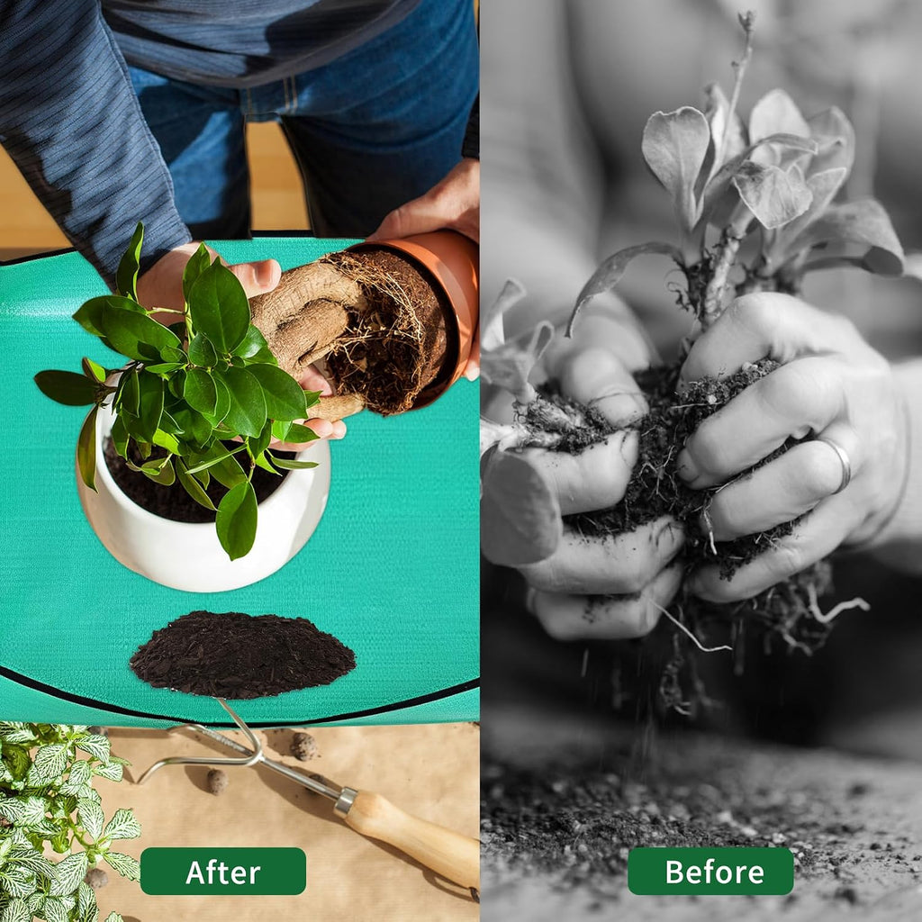 Green Large Foldable Waterproof Potting Mat for Indoor Plants & Succulents - Ideal Transplanting & Repotting Tray, for Plant Lovers and Gardeners (65cm*65cm) (Green)