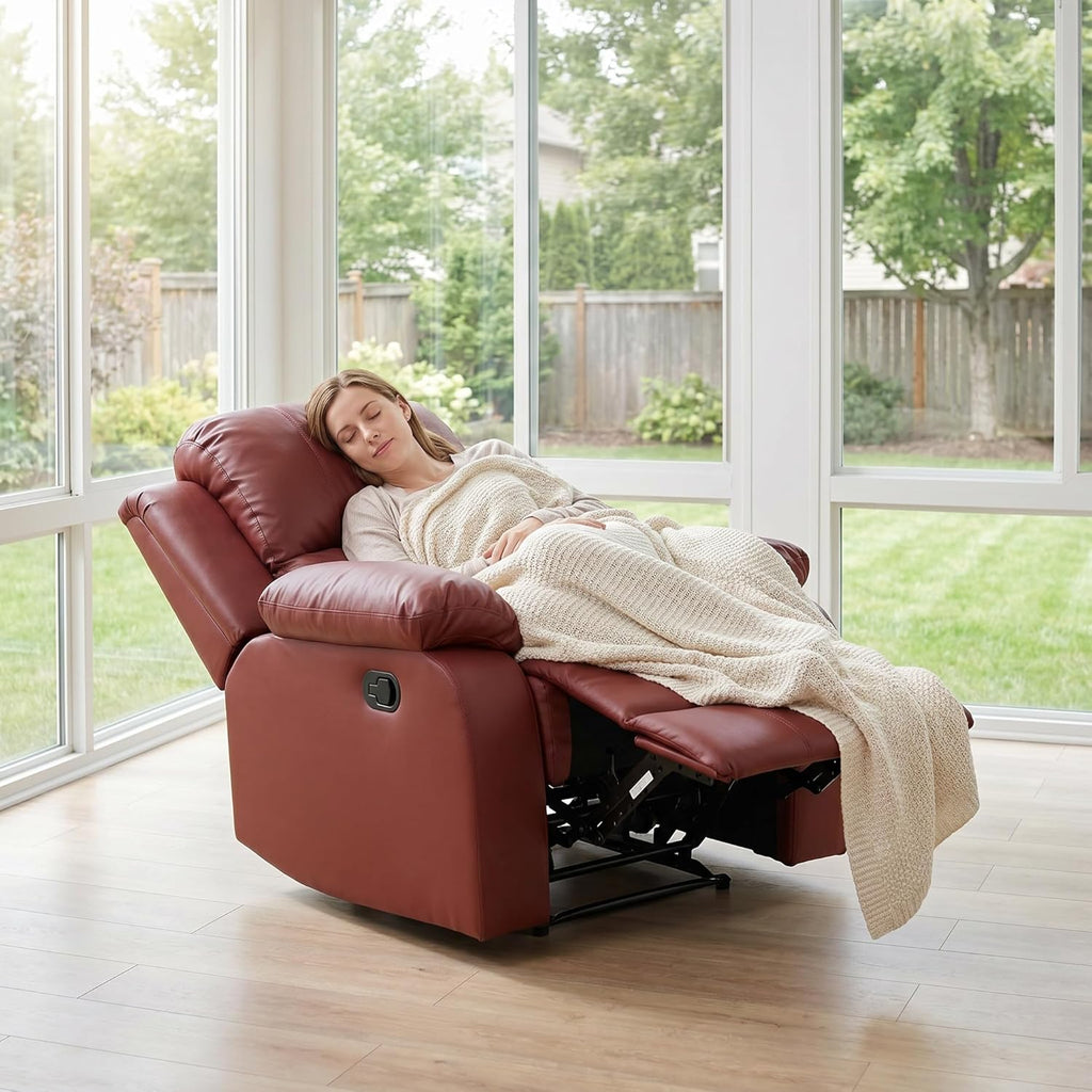 Manual Recliner Chair, Nursery Chair, Recliner Chair for Adults, Lazy Boy, Gaming Recliner wih Overstuffed Arms, Suitable for Home Theater, Living Room, Bedroom, Red