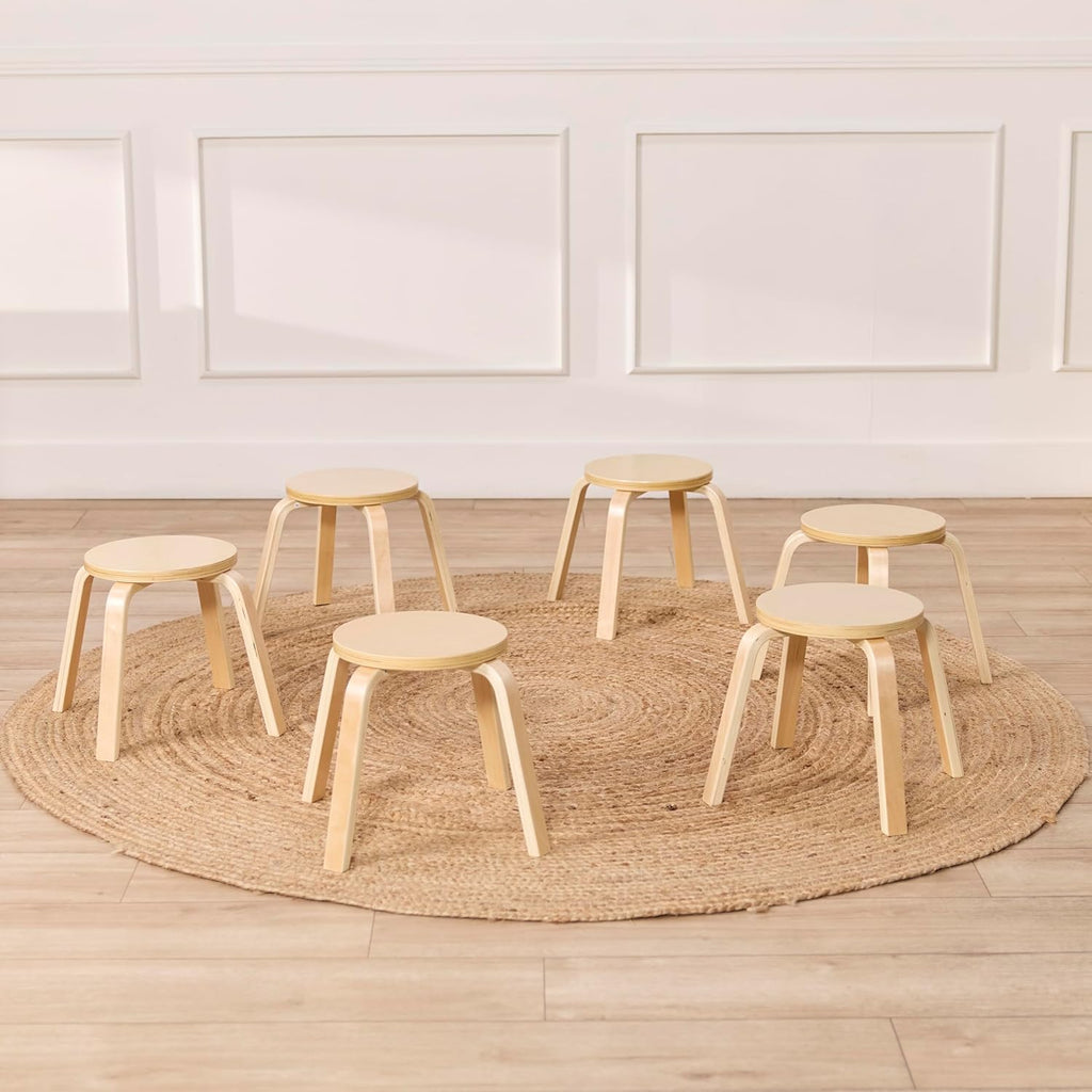 ECR4Kids Bentwood Stackable Stools, 12in Seat Height, Classroom Furniture, Natural, 6-Piece