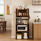 Kitchen Bakers Rack,Coffee Bar with Fluted Sliding Door,5 Tier Free Standing Kitchen Shelves Rack with 6 Hooks and Cable Holes,Microwave Stand for Small Spaces,Kitchen,Living Room