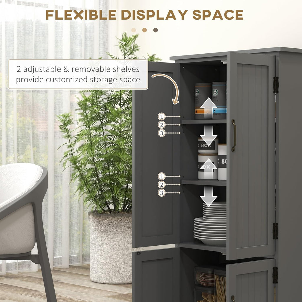 48.5" Kitchen Pantry Cabinet, Compact Farmhouse Storage Cabinet Organizer with 2 Adjustable Shelves and 4 Beadboard Doors for Dining Room, Gray,11.8 * 23.5 * 48.5