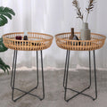 Oakrain Rattan End Table, Nesting Tables, Set of 2, Bamboo, Round, Metal Base, for Boho Living Room, Sofa, Bedroom, Terrace (18.11inch, Set of 2)