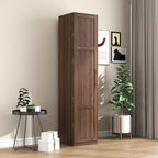 70" Tall Slim Pantry Cabinet with Side Racks & Adjustable Shelves (Walnut) | Space Saving Freestanding Slim Narrow Cabinet Single Door with Shelves & Racks for Kitchen Dining Room Small Spaces