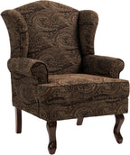 High Back Accent Chair, Floral Upholstered Armchair Retro Arm Club Chair in Fabric with Solid Wood Legs, Comfy Single Sofa Reading Seat for Living Room Bedroom Dorm - Brown Cranberry