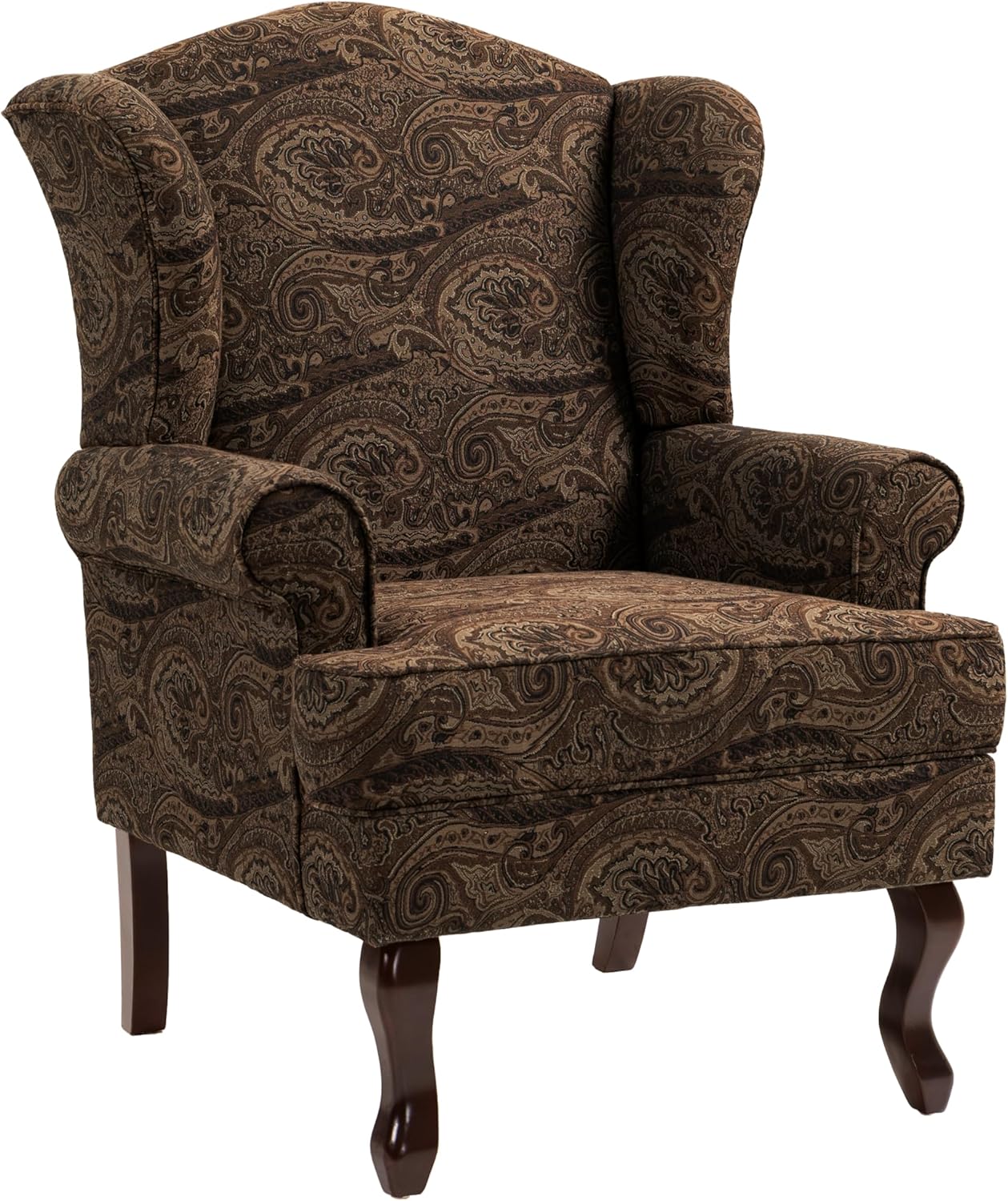 High Back Accent Chair, Floral Upholstered Armchair Retro Arm Club Chair in Fabric with Solid Wood Legs, Comfy Single Sofa Reading Seat for Living Room Bedroom Dorm - Brown Cranberry