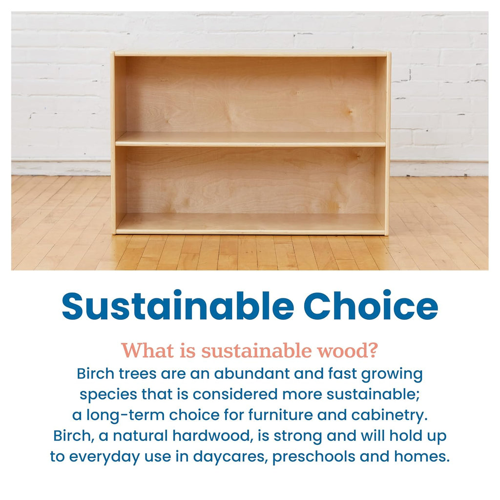 ECR4Kids Streamline 2-Shelf Single-Sided Storage Cabinet, 24in, Classroom Furniture, Natural