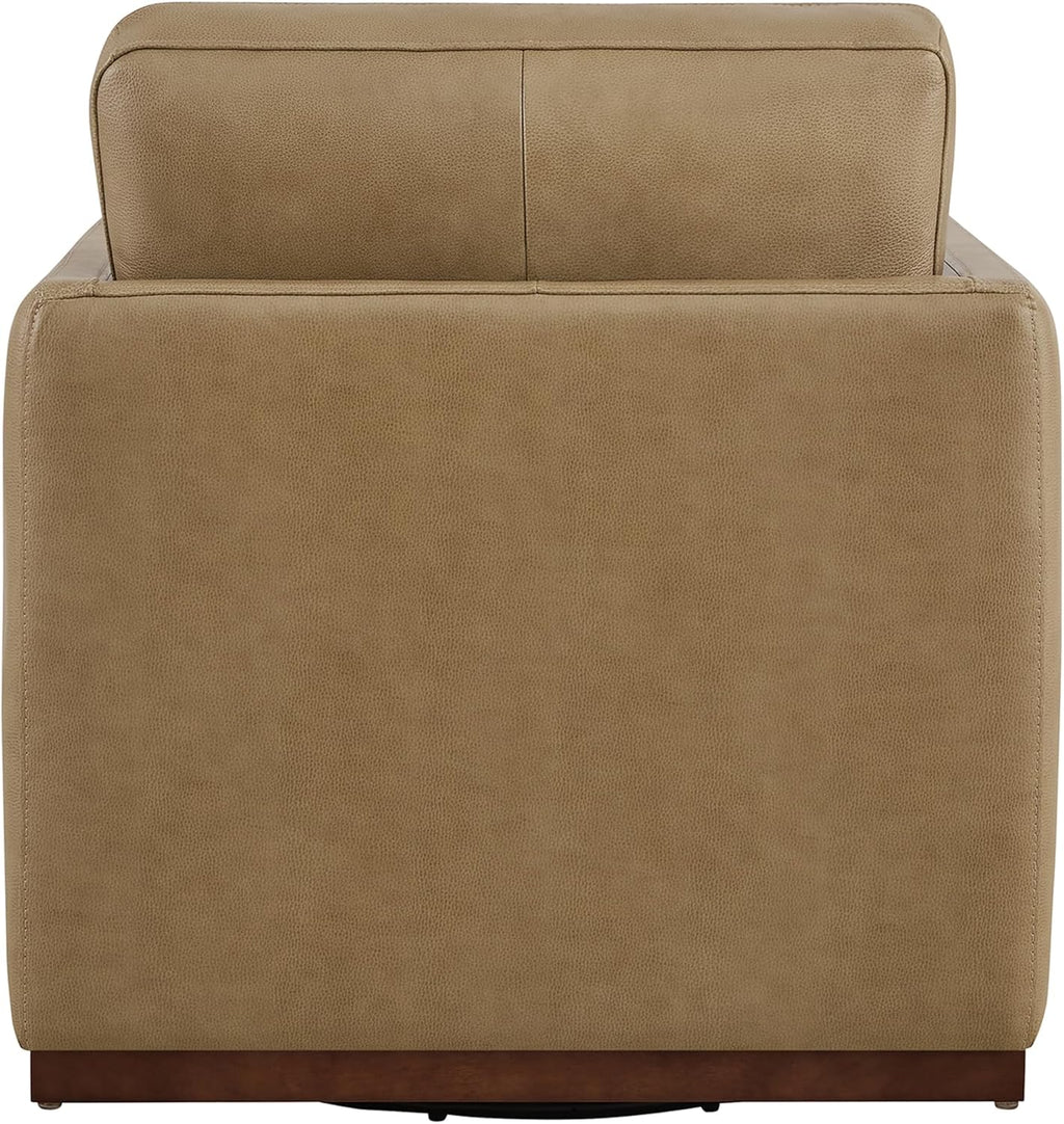 CHITA Genuine Leather Swivel Accent Chair, FSC Certified Mid Century Modern Arm Chair for Living Room and Bedroom, Fully Assembled, Mocha