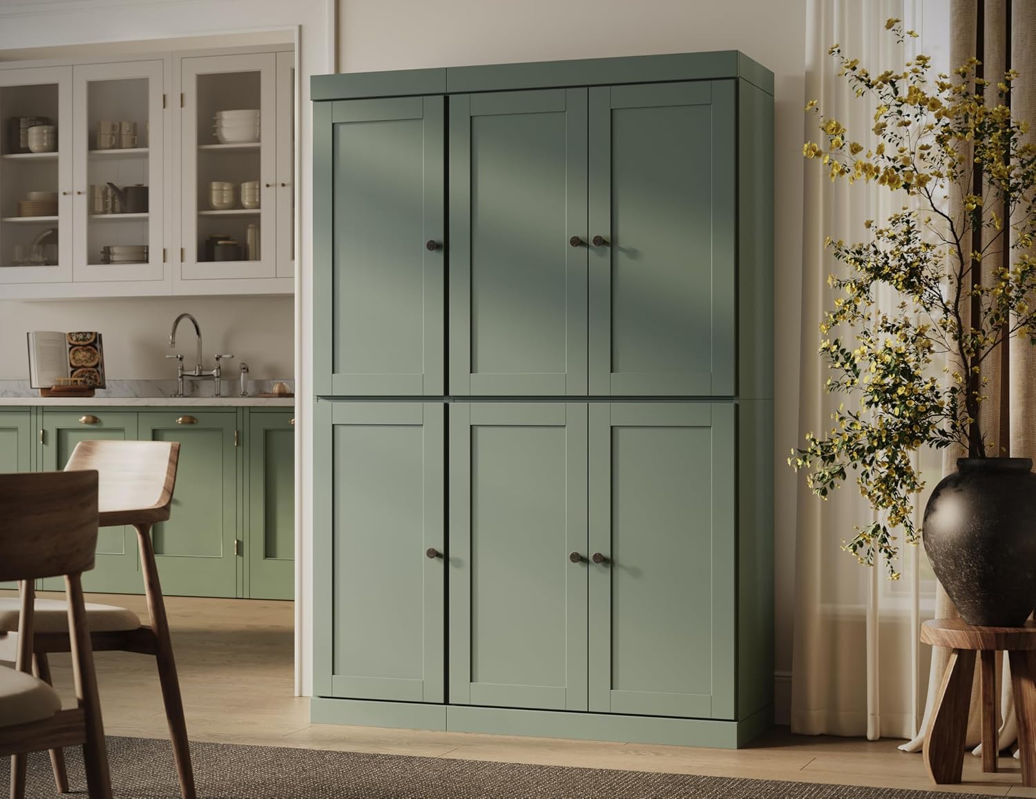 Palace Imports Solid Wood Kitchen Pantry Cabinet 71.5" Tall, 48.5" Wide – Storage Cabinet w/ 6 Shaker Doors, 2 Drawers & 8 Adjustable Shelves – Beige, 100% Renewable Eco-Friendly Wood, Made in Brazil