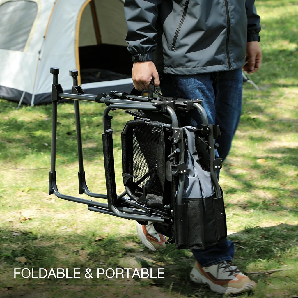 Portable 29" Seat Height Tall Folding Camping Chair High Foldable Directors Chair Bar Height Stool with Side Table and Storage Bag for Makeup Artist, Lawn,Craft Show,Supports 350LBS Black