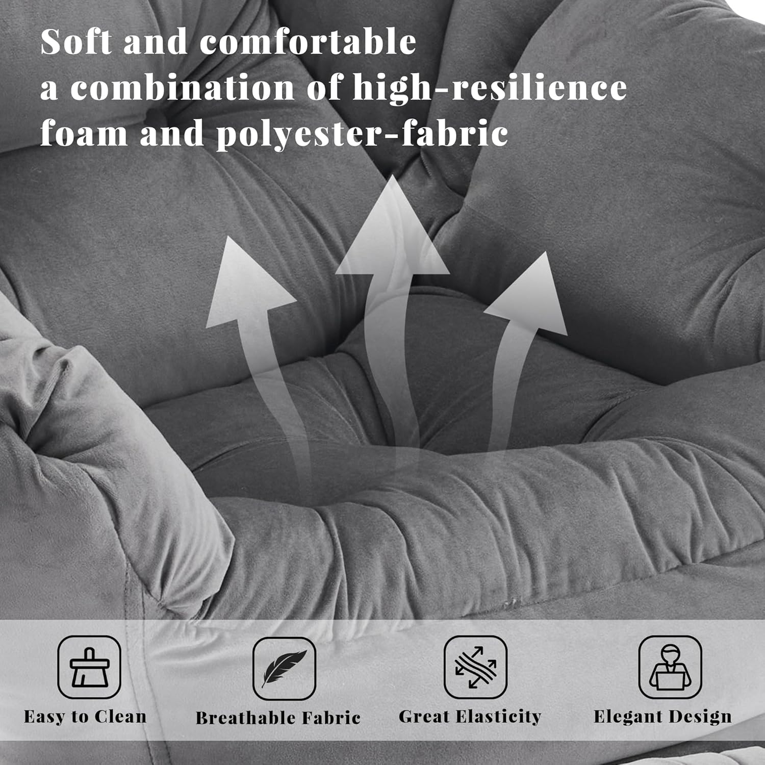 Lazy Chair with Ottoman, Comfy Accent Lounge Chair with Side Pocket, Modern Reading Armchair with Footrest, Upholstered Sofa Chair for Small Spaces, Bedroom, Living Room, Dorm, Darkgrey