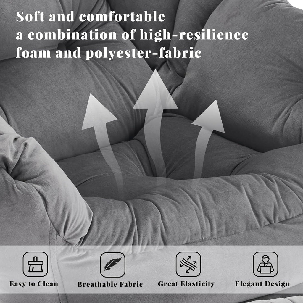Lazy Chair with Ottoman, Comfy Accent Lounge Chair with Side Pocket, Modern Reading Armchair with Footrest, Upholstered Sofa Chair for Small Spaces, Bedroom, Living Room, Dorm, Darkgrey