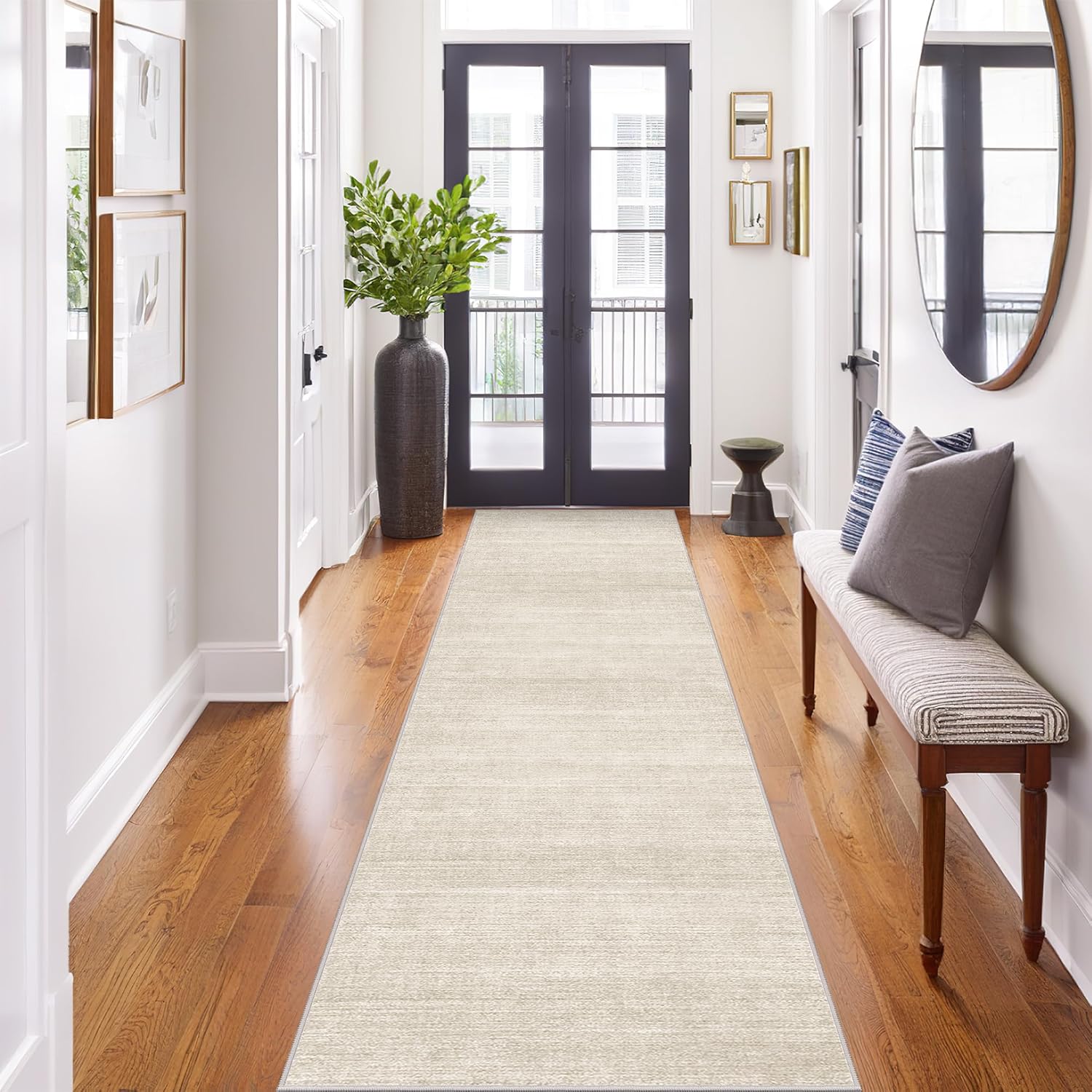 Art&Tuft Washable Runner Rug - 2x8 Hallway Runner Rug Non-Slip, Soft Low Pile Kitchen Rug Runners for Hallways, Entryway, Bedroom, Living Room, Beige