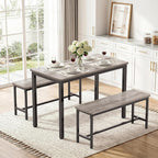 Dining Table Set for 4, Kitchen Table with 2 Benchs, Modern Functional 3-Piece Dining Room Table for Apartment Breakfast Nook and Samll Space, Grey