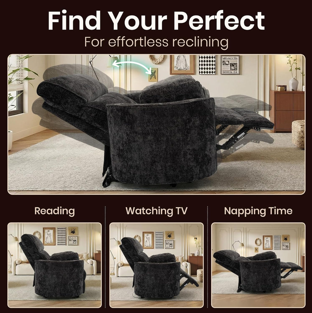 450lbs Oversized Power Recliner Chair, 52" Extra Wide Electric Chair for Big and Tall Adults, Chenille Fabric Single Sofa with USB & Type-C Ports, 2 Pillows, Cloud Comfort for Living Room