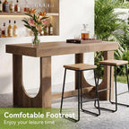 LITTLE TREE 63" Bar Table, Large Wood Home Bar Unit, Rectangular Dining Pub Table with Footrest for Home Kitchen, Dining Room, Living Room, Bistro, Brown