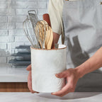 ONEMORE Large Utensil Holder, 7.2" Kitchen Utensil Crock, Ceramic Cooking Utensil Organizer for Kitchen Counter Decor, White Organizer for Spatula, Spoons & Cooking Tools