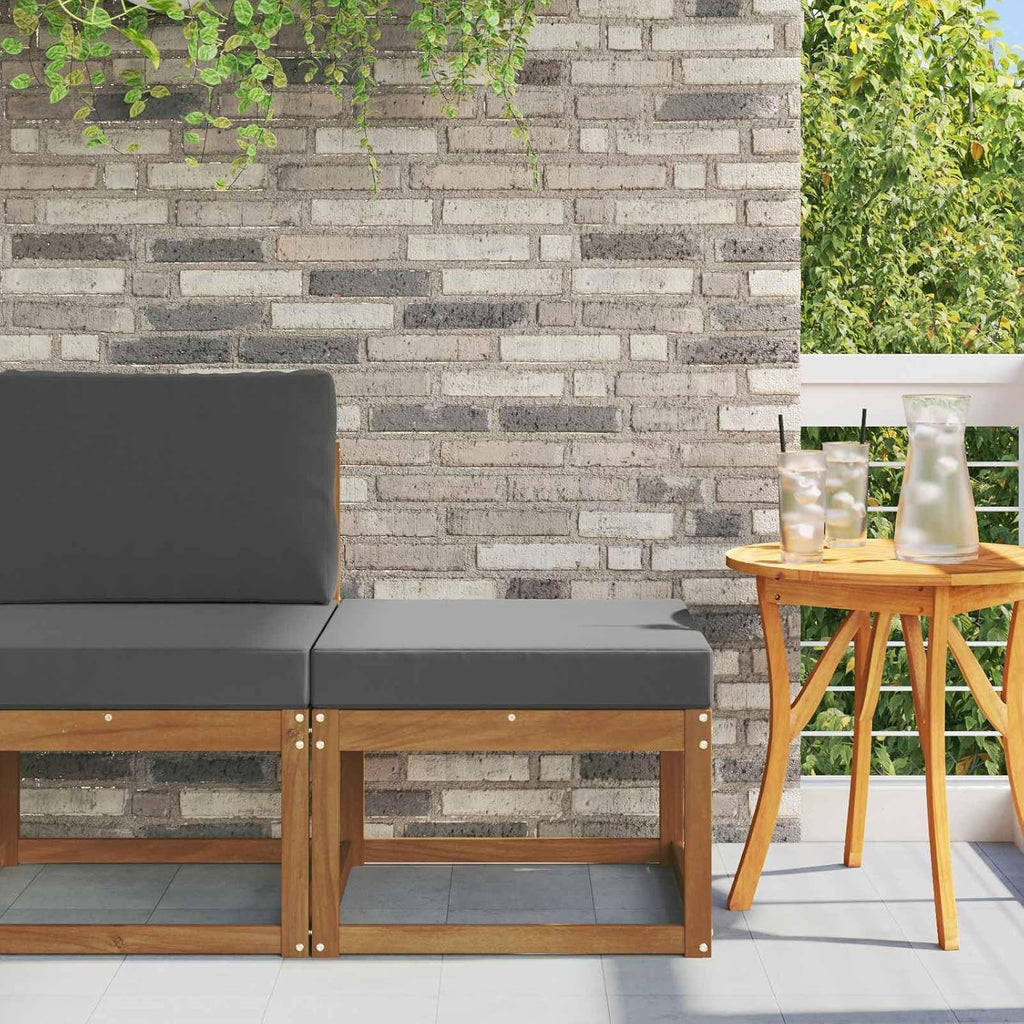 Outdoor Footstool Solid Acacia Wood Garden Ottoman with Anthracite Seat Cushion for Patio Deck Backyard Modular Seating Sets 23.62 x 23.62 x 17.72 Inches