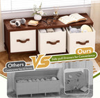 Storage Bench, 43.3" Bamboo Storage Chest with 3 Drawer, Entryway Bench with Cushioned Seat, Shoe Bench with Storage Toy Box, Toy Chest Storage Bench for Entryway, Living Room, Bedroom, Walnut