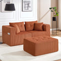 73" Loveseat Modular Sectional Sofa, Oversized 2-Seater Boneless Tufted Cloud Couch with Cup Holder and Movable Ottoman, Corduroy Upholstery Small Couches for Living Room, No Assembly Orange
