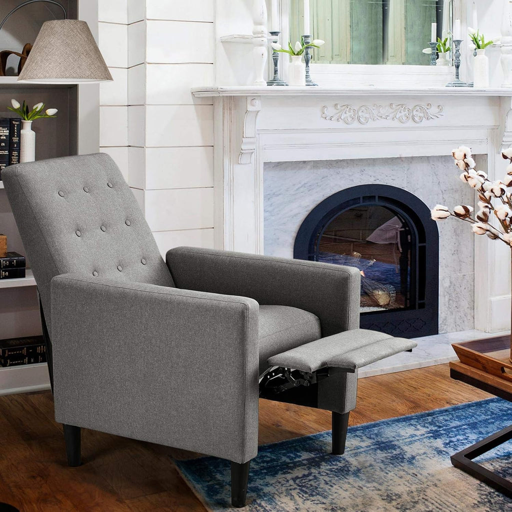 Yaheetech Fabric Recliner Chair with Adjustable Back & Footrest, Mid-Century Modern Accent Armchair Reading Chair, Tufted Upholstered Sofa with Pocket Spring for Living Room Bedroom Gray