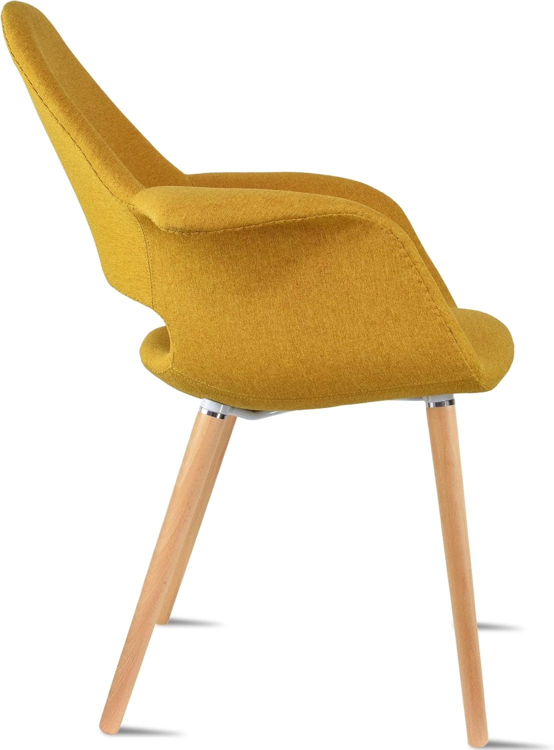 2xhome - Organic Upholstered Fabric Modern Armchair with Natural Wooden Legs for Dining Room Office or Accent Chair (Tweed Yellow/Mustard), Single, Set of 1