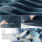 4FT Bean Bag Chairs for Adults, Large Memory Foam Beanbags with Machine-Washable Wide Stripe Plush Cover Bean Bag Chair for Living Room Bedroom Dorm Office- Dusty Blue