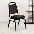 EMMA + OLIVER Trapezoidal Back Vinyl Stackable Banquet Chair, Multipurpose Stacking Chair with Padded Seat and Back, Black
