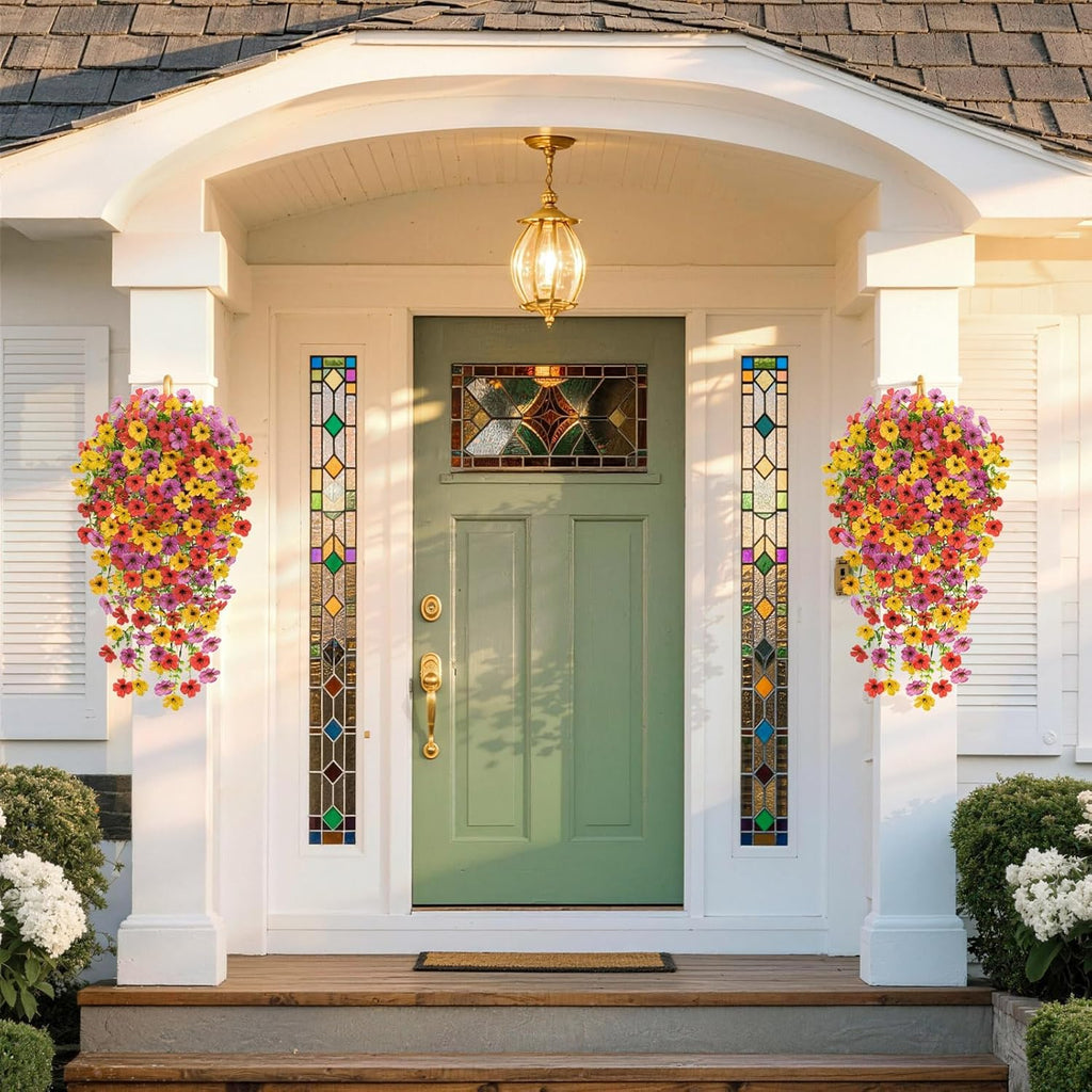4 Pcs Artificial Flowers for Outdoors Summer Decor, URealistic Fake Flowers UV Resistant Hanging Flowers Silk Faux Plants for Outside, Garden, Yard,Porch, Wall Home Indoor (Mix Color)