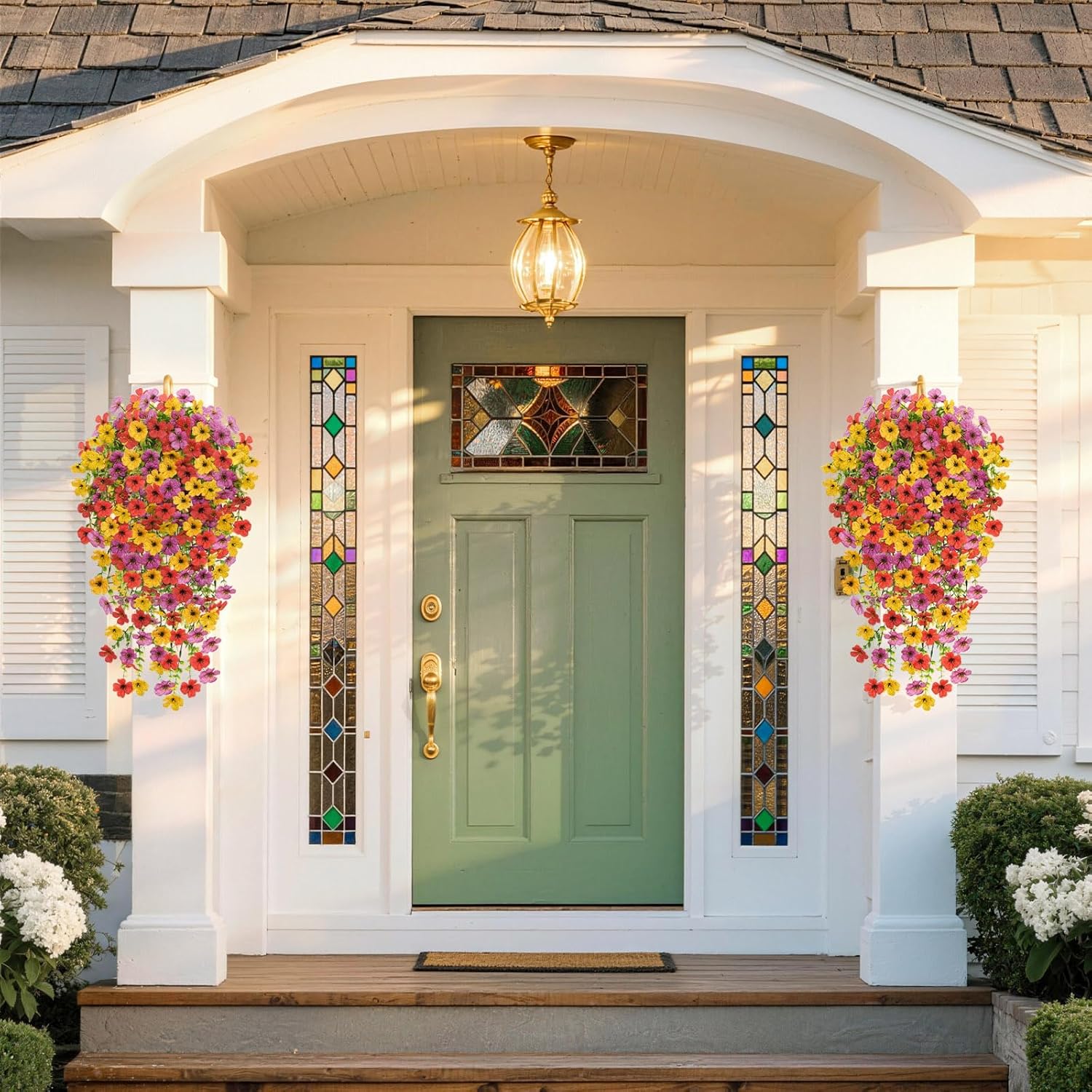 4 Pcs Artificial Flowers for Outdoors Summer Decor, URealistic Fake Flowers UV Resistant Hanging Flowers Silk Faux Plants for Outside, Garden, Yard,Porch, Wall Home Indoor (Mix Color)