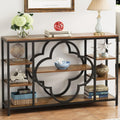 GiftGo 47" Farmhouse Console Tables for Entryway Retro Sofa Table Behind Couch Open Display Storage Shelves for Foyer, Hallway, Front Door,Living Room,Elegant Four-Leaf Clover (Rustic Brown, 47")