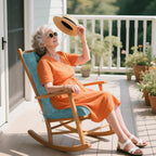ELFJOY Rocking Chair Cushion Large Rocking Chair Pads with Ties Premium Linen High Back and Seat Cushion 2 Piece Set Linen Retro Blue