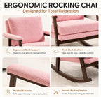 Nursery Rocking Chair, Pink Teddy Fabric Upholstered Rocking Accent Chair with Solid Wood Frame, High-Density Foam Cushion, Comfy Reading Armchair for Bedroom Nursery