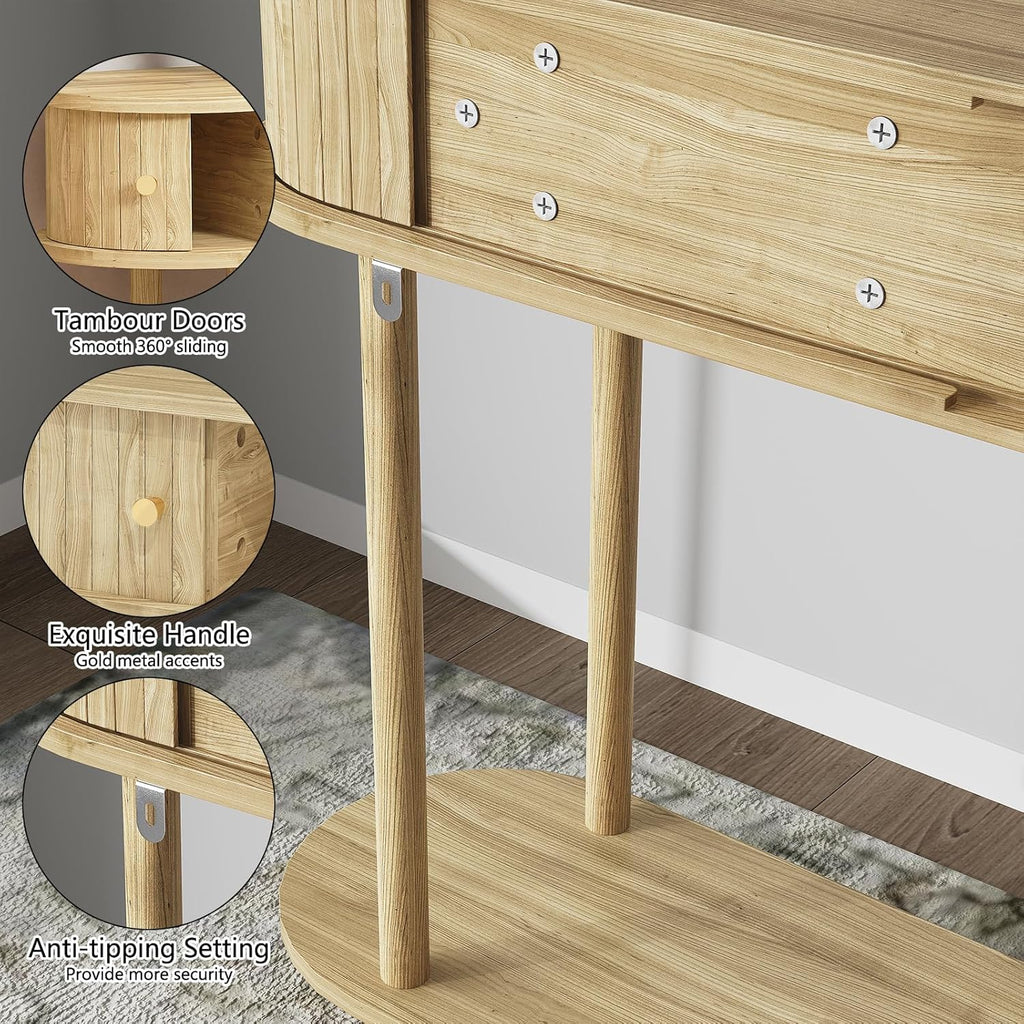 ARTPOWER 47.2" Modern Entryway Table with Wood Tambour Door, Accent Behind Couch Sofa Console Table with Storage, Fluted Side Table for Hallway, Living Room, Foyer, Natural Wood