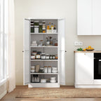 61" White Metal Kitchen Pantry Cabinet Adjustable Storage with 4 Shelves (110lb Capacity), Heavy Duty Freestanding Pantry Organizer for Kitchen, Pantry, Living Room