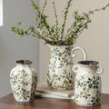 Ceramic Flower Vases Set of 3 | Green Rustic Farmhouse Vase Set for Home Decor, Vintage Floral Decorative Vase for Living Room & Kitchen, Mantel & Bookshelf, Centerpieces, Entryway(5.7+5.9+7.1Inch)