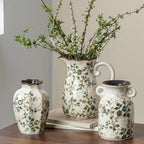 Ceramic Flower Vases Set of 3 | Green Rustic Farmhouse Vase Set for Home Decor, Vintage Floral Decorative Vase for Living Room & Kitchen, Mantel & Bookshelf, Centerpieces, Entryway(5.7+5.9+7.1Inch)