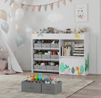 BOTLOG Kids Bookshelf with Fabric Bins and Movable Toy Chest, Toy Storage Organizer for Kids, Toddler Montessori Bookshelf for Nursery, Playroom, Kindergarten