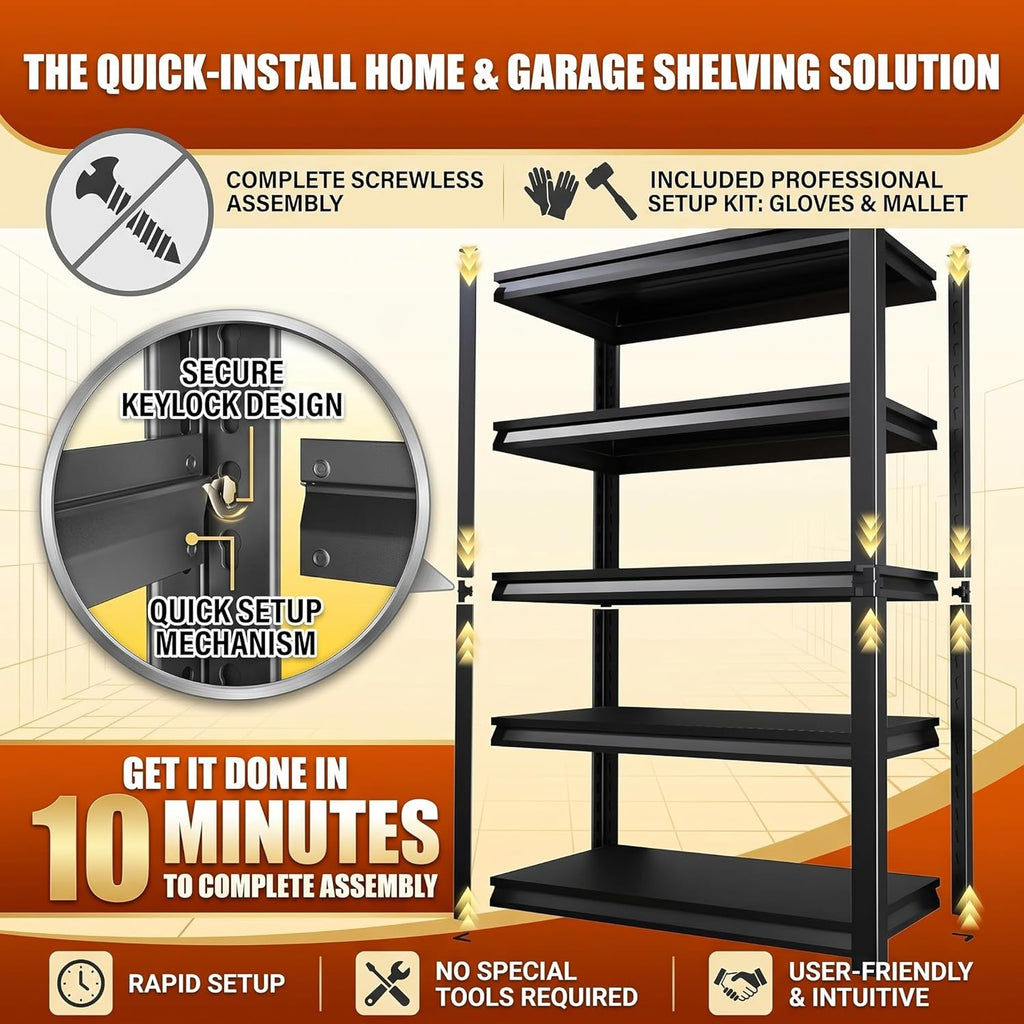 Upgrade 72" H Garage Shelving Unit, 3500LBS Heavy Duty 5-Tier Metal Storage Shelves with Anti-Fall Rails, Adjustable Industrial Steel Rack, Pantry Kitchen Basement Warehouse