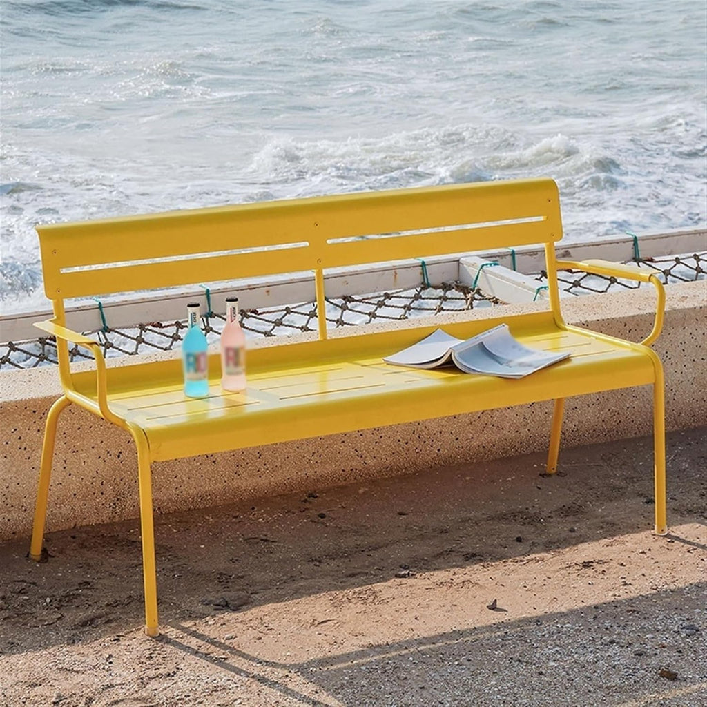 Garden Outdoor Terrace Bench, Aluminum Alloy, with Backrest, Suitable for Balconies, Gardens, Decks, Backyards Seat(Yellow,160x55x82CM)