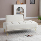 HRVEOCEI 56.3" Modern Ottoman Velvet Bench for Bedroom, Upholstered Entryway Footrest Window Bench with Backrest & Gold Metal Legs for Living Room (Beige)