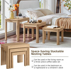 Joaxswe Farmhouse Nesting Tables Set of 3, Nesting Side Tables with Rounded Corners & 4 Thickened Table Legs, Natural Wood