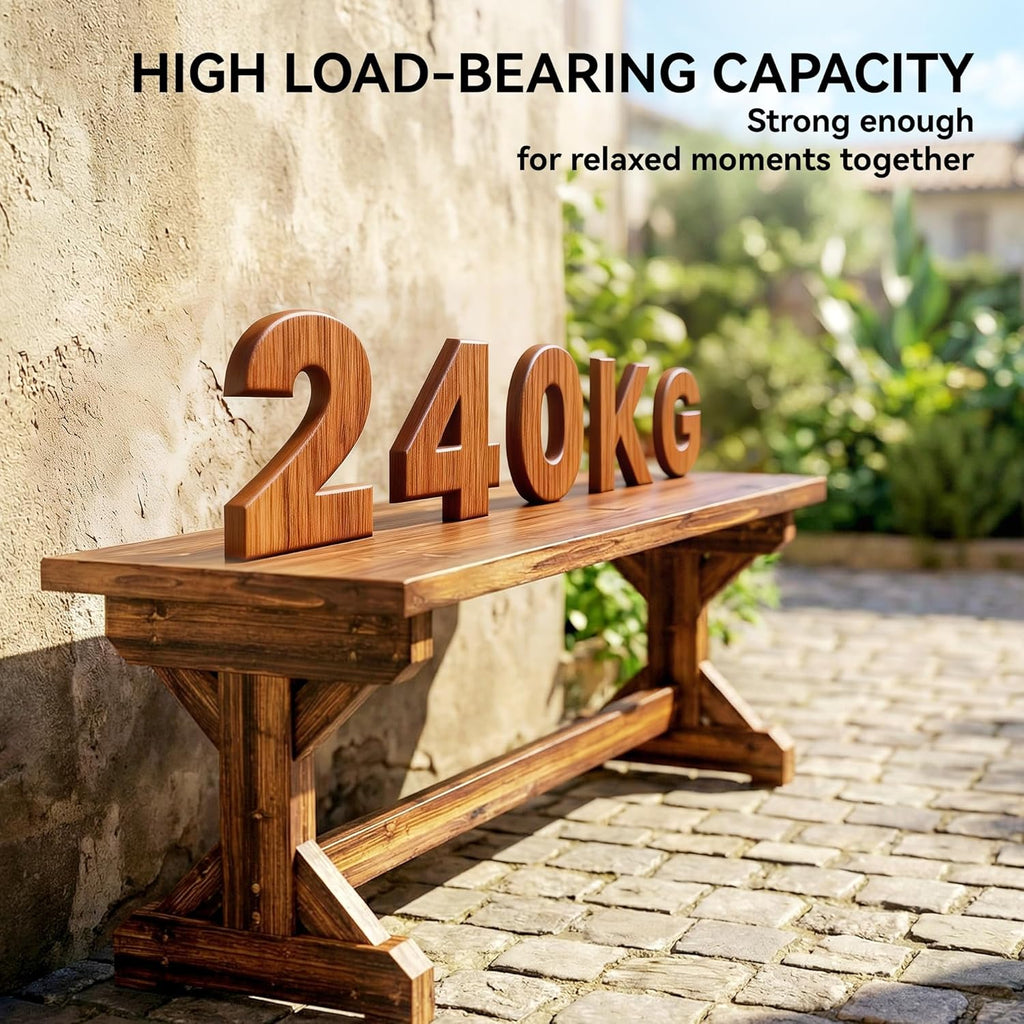 Outsunny Outdoor Wooden Bench, 2-Person Rustic Patio Garden Bench Seat, Backless Outdoor Loveseat with Farmhouse X-Shaped Base for Porch, Park, Lawn, Yard, Carbonized