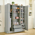 Large Kitchen Pantry Cabinet with 6 Doors and Drawers, Storage Cabinet Cupboard with Adjustable Shelves, Pull-Out Trays and Wine Rack for Dining Room, Kitchen (Green)