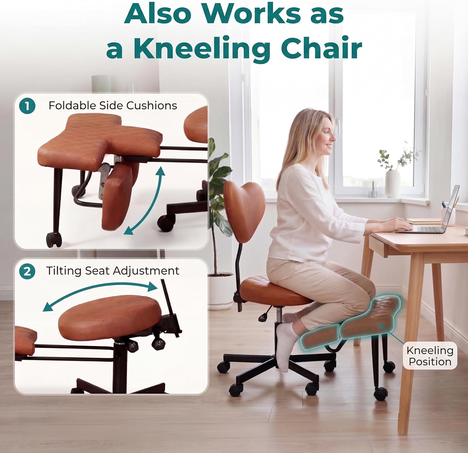 NYPOT Criss Cross Chair with Rotating FootRest for Kneeling Seating, Flexible Desk Chair with Wheels for ADHD to Sit Cross Legged - Multi-Position Adjustable Seat with Back Support 360° Swivel