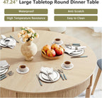 Fluted Round Dining Table for 4-6 People,47 Inches Dining Room Table with 2 Drawers,Modern Farmhouse Dinner Tables Circle Kitchen Tables with Wood Legs Base for Dining Room Kitchen Living Room,Natural