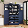 Merax 35.5x17.6x70.9 inches Freestanding Kitchen Pantry Cabinet, Tall Storage Cabinet with 4 Doors, 2 Door Shelves, 8 Pull-Out Trays and Adjustable Shelf for Dining Room, Blue
