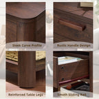 Joaxswe Farmhouse Side Tables Living Room, Small Nightstand with 1 Drawers & Open Shelving & 4 Thickened Table Legs, Walnut