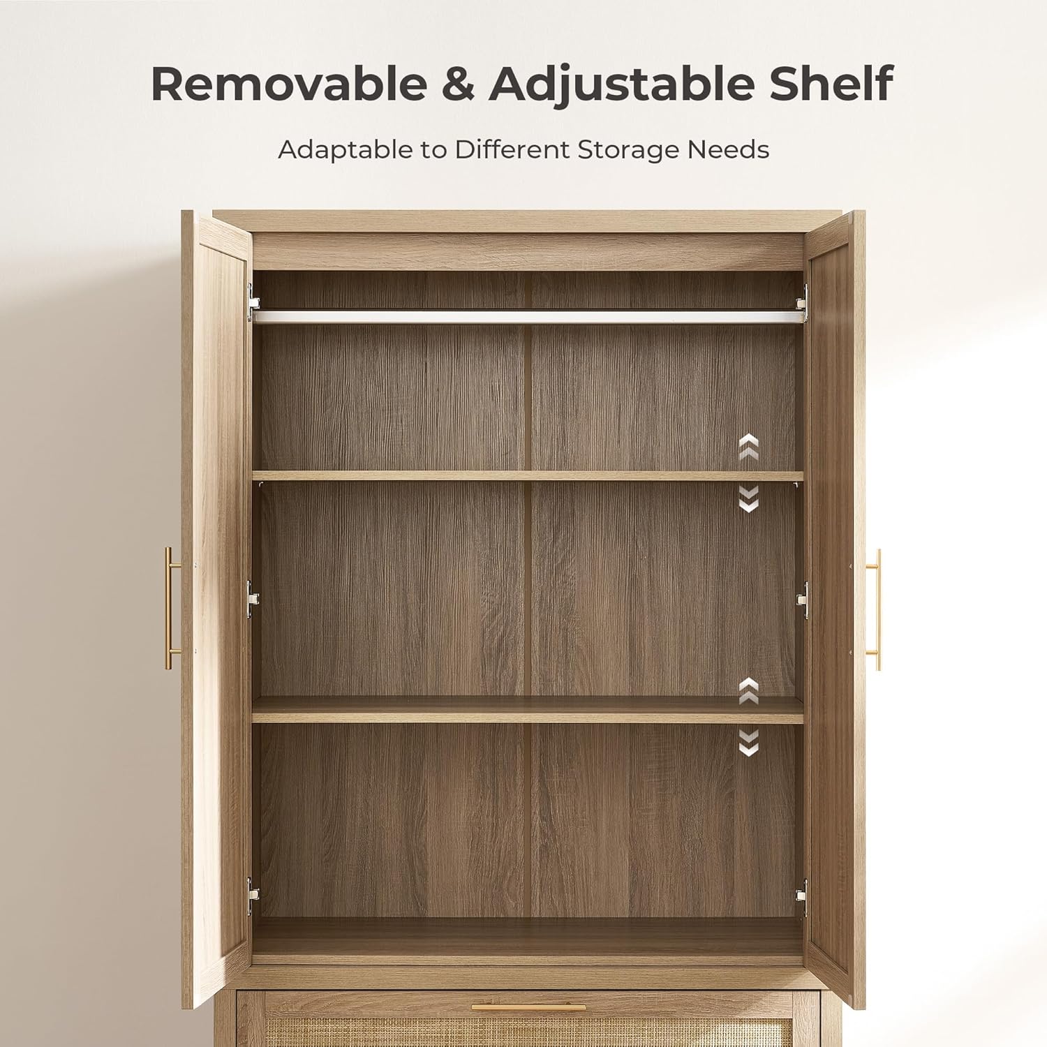 SICOTAS 71 inch Rattan Wardrobe Closet : Armoire Wardrobe with Drawers | Farmhouse Boho Storage Cabinet with Hanging Rod, Large-Capacity Deep Armoire Clothes Organizer for Bedroom, Cloak Room